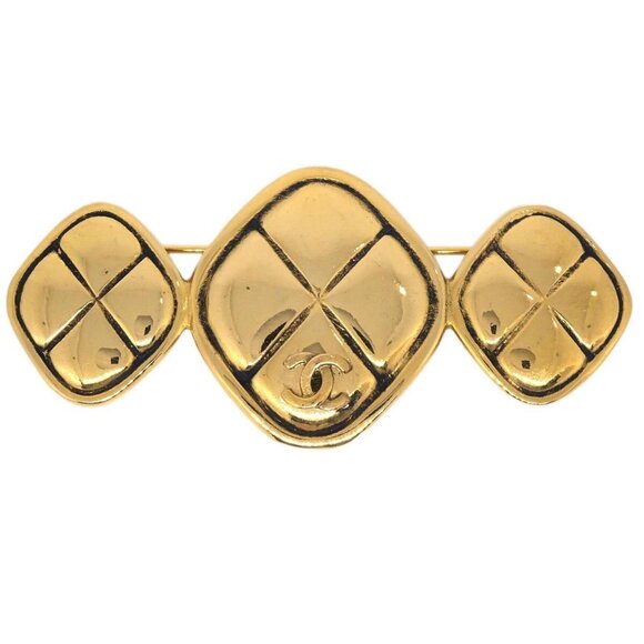 Chanel Triple Rhombus Brooch Pin Gold - Picture 1 of 8